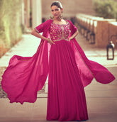 Pure Georgette pink exclusive dress with detailed Embroidered dress